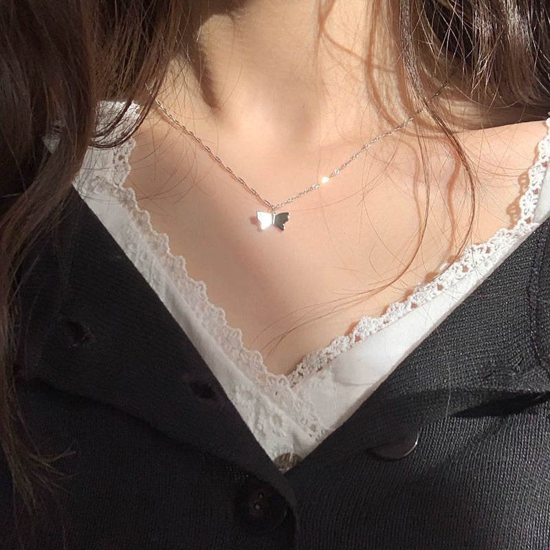 Wholesale S925 Sterling Silver Butterfly Necklace Clavicle Chain
