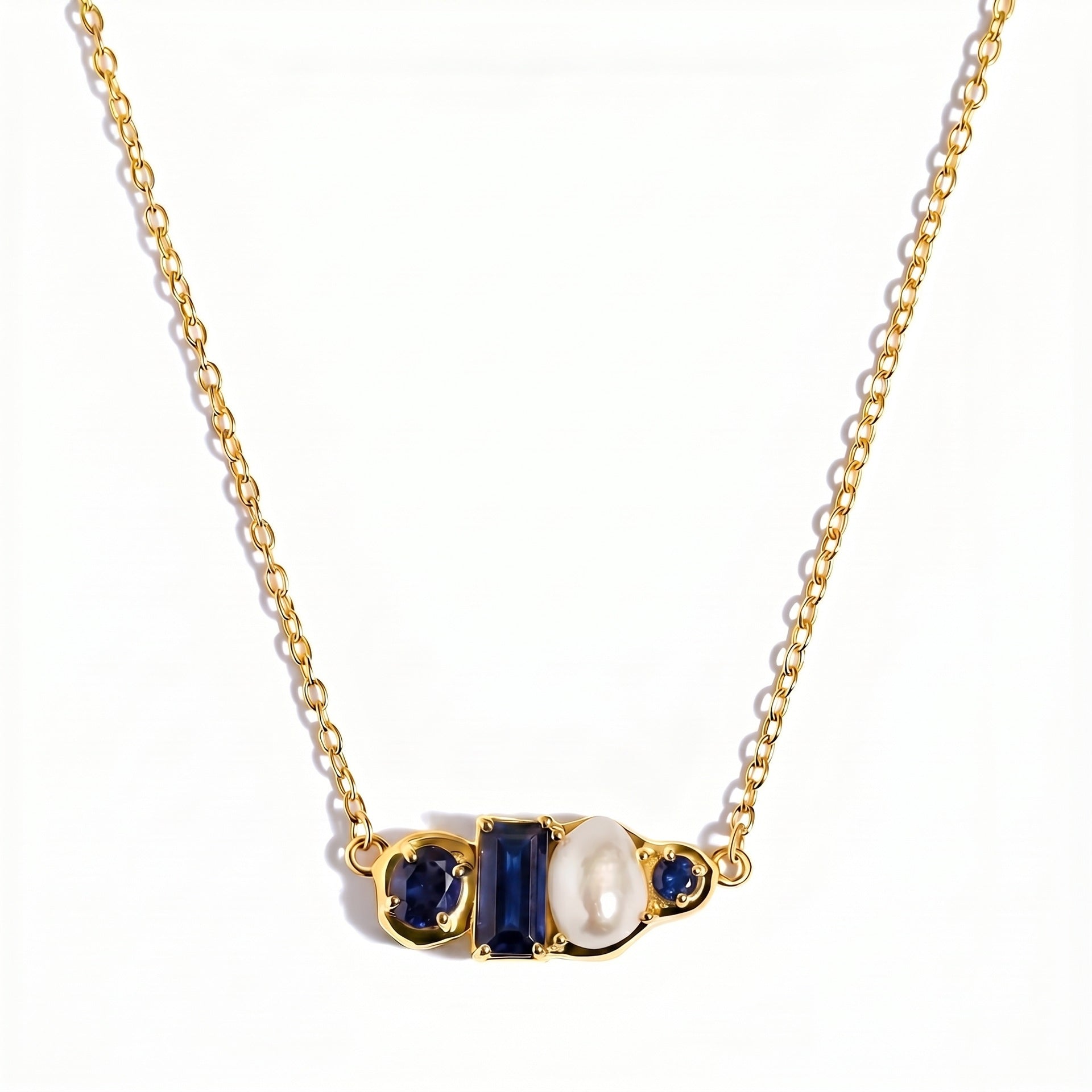 Wholesale Trendy Birthstone Pearl Necklace 18K Gold Plated Stainless Steel Geometric Pendant Fashion Jewelry Gift
