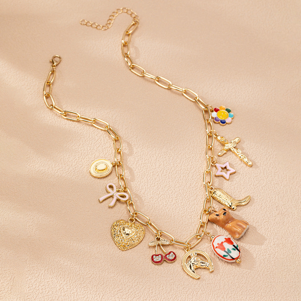 Wholesale Fruit Flower Ceramic Cross Multi Pendant Necklace