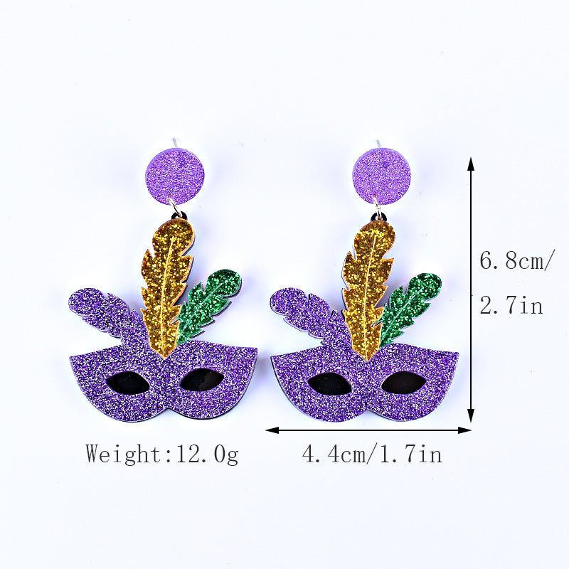 Wholesale Carnival earrings purple green yellow five-pointed star Crown Clown mask lobster earrings