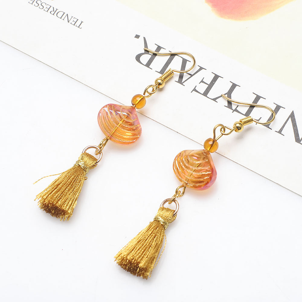 Wholesale Vintage Glass Shell Fashion Long Tassel Earrings