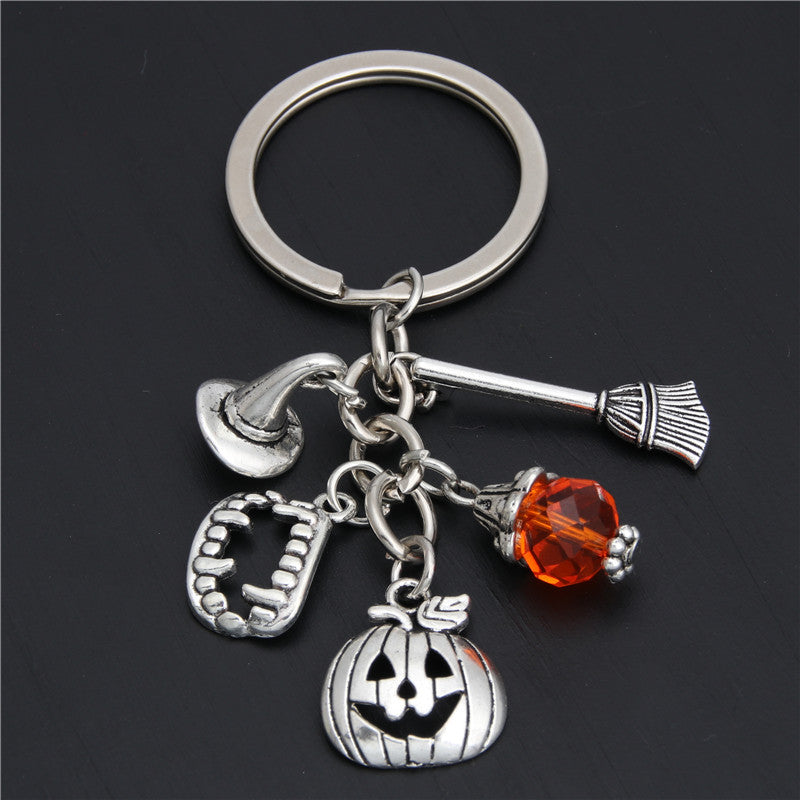 Wholesale Zinc Alloy Halloween Keychain Pumpkin Wizard Broom Teeth Pendant