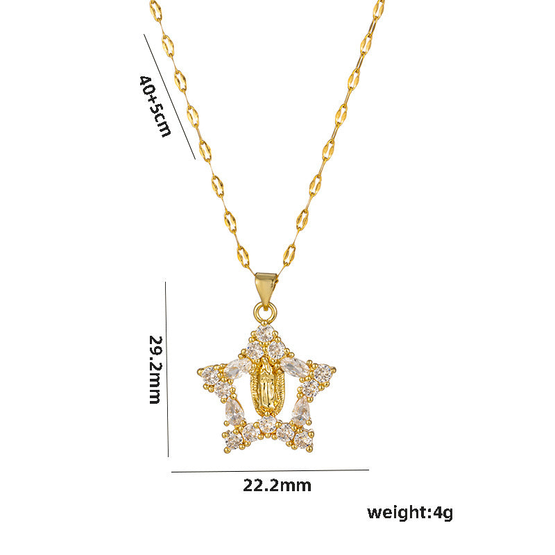 Wholesale  Clavicle Titanium Zircon Light   Madonna  Religion Necklace