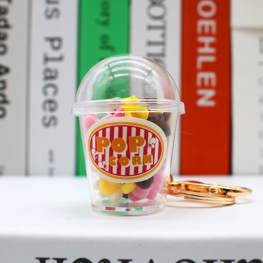 Wholesale Simulation Food Play Popcorn Cup Pendant Mini Milk Tea Cup Keychain