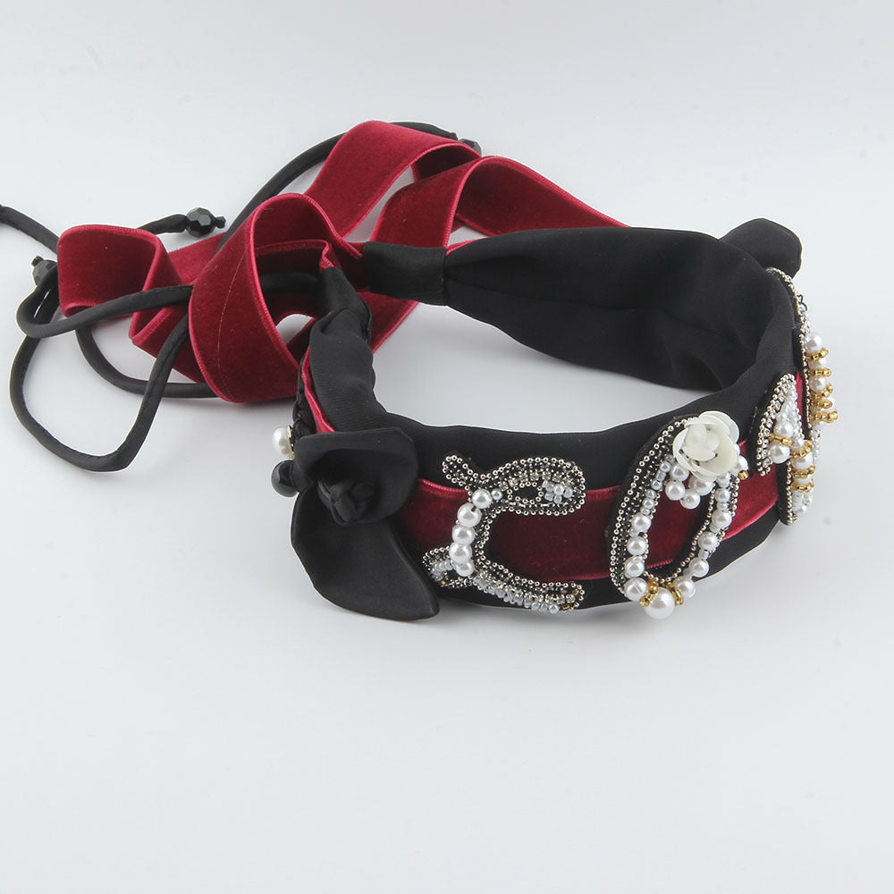 Wholesale Hair Art Pearl Fringe Wide Brim Headband