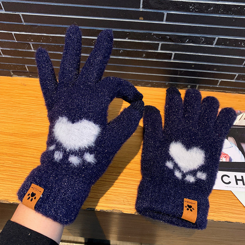 Wholesale Women's Thick Warm Knitted Wool Cycling Cold Protection Students Winter Cute Plush Gloves