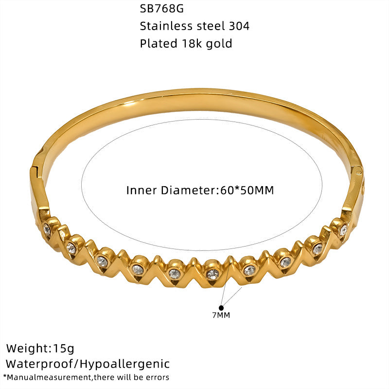Wholesale gold-plated zircon bracelet stainless steel luxury temperament clasp bracelet