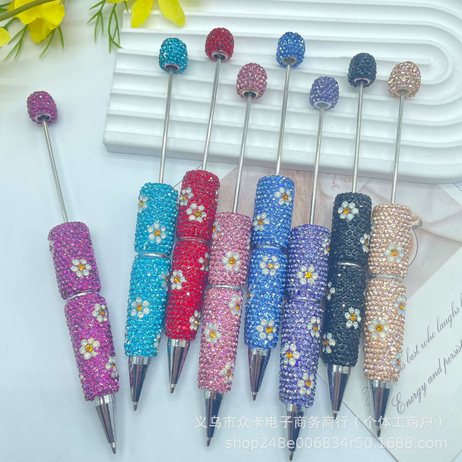 Wholesale Small  Rotating  Diamond-Encrusted  Ballpoint DIY  Fancy Beadable Pens