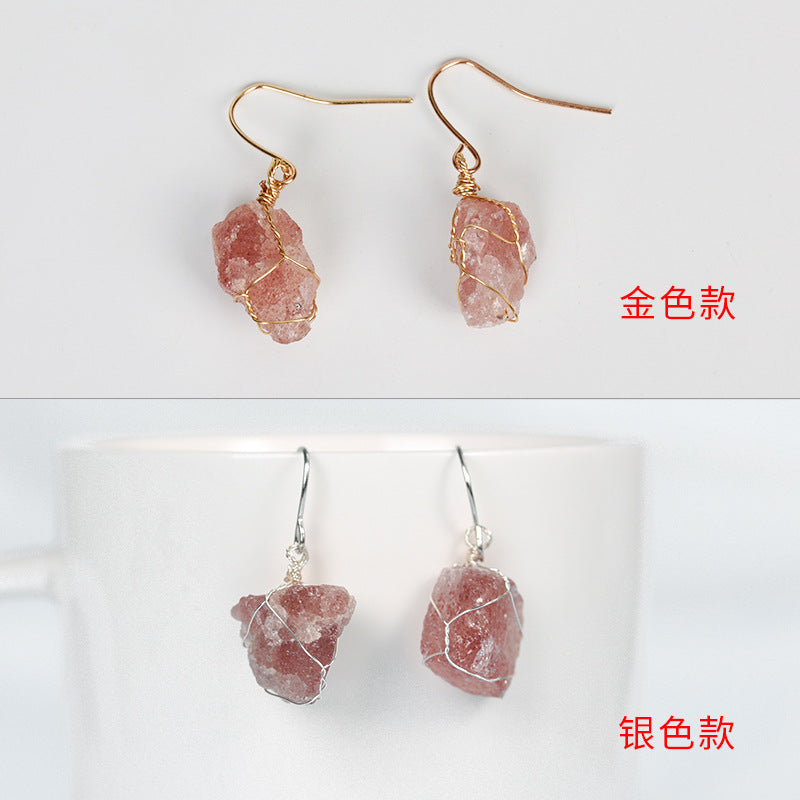Wholesale Natural Crystal Irregular Rough Stone Handmade Earrings