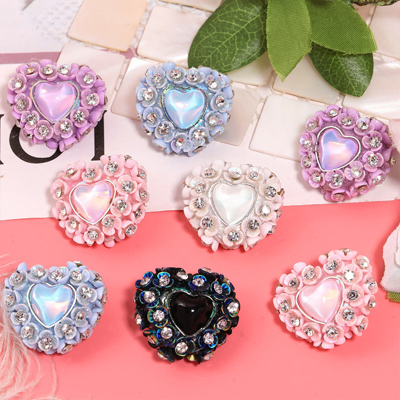 Wholesale 10pcs Aurora Mermaid Heart Diamond Three-petal Flower Peach Heart Heavy Industry DIY Beads