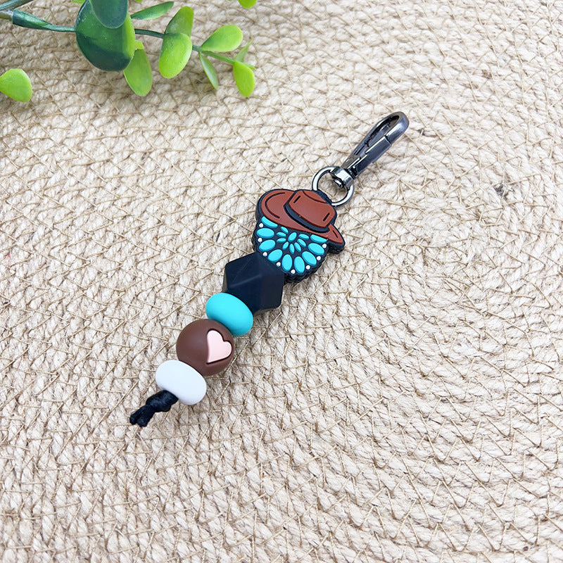 Wholesale Western Style Silicone Beaded Wrist Keychain