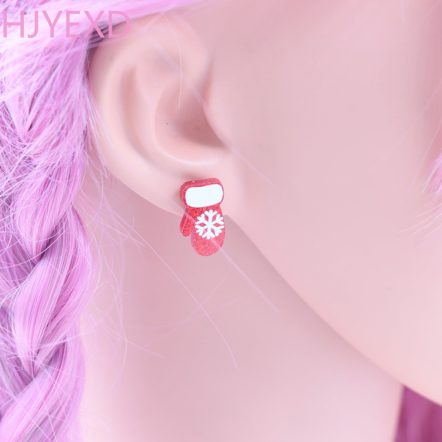 Wholesale Christmas Cute Cut Red Glitter Acrylic Stud Earrings