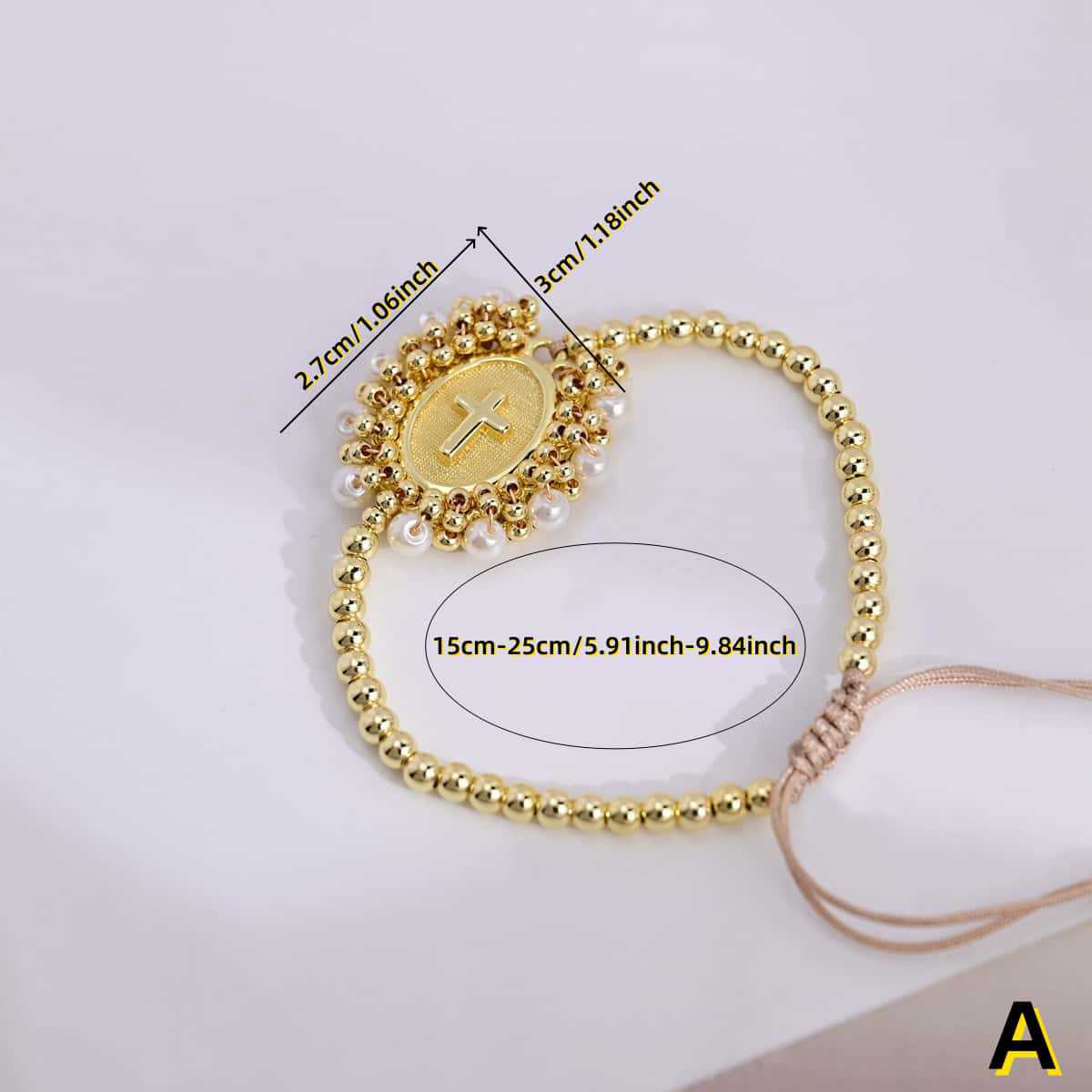 Wholesale Gold plated copper bead pearl adjustable drawstring layered bracelet