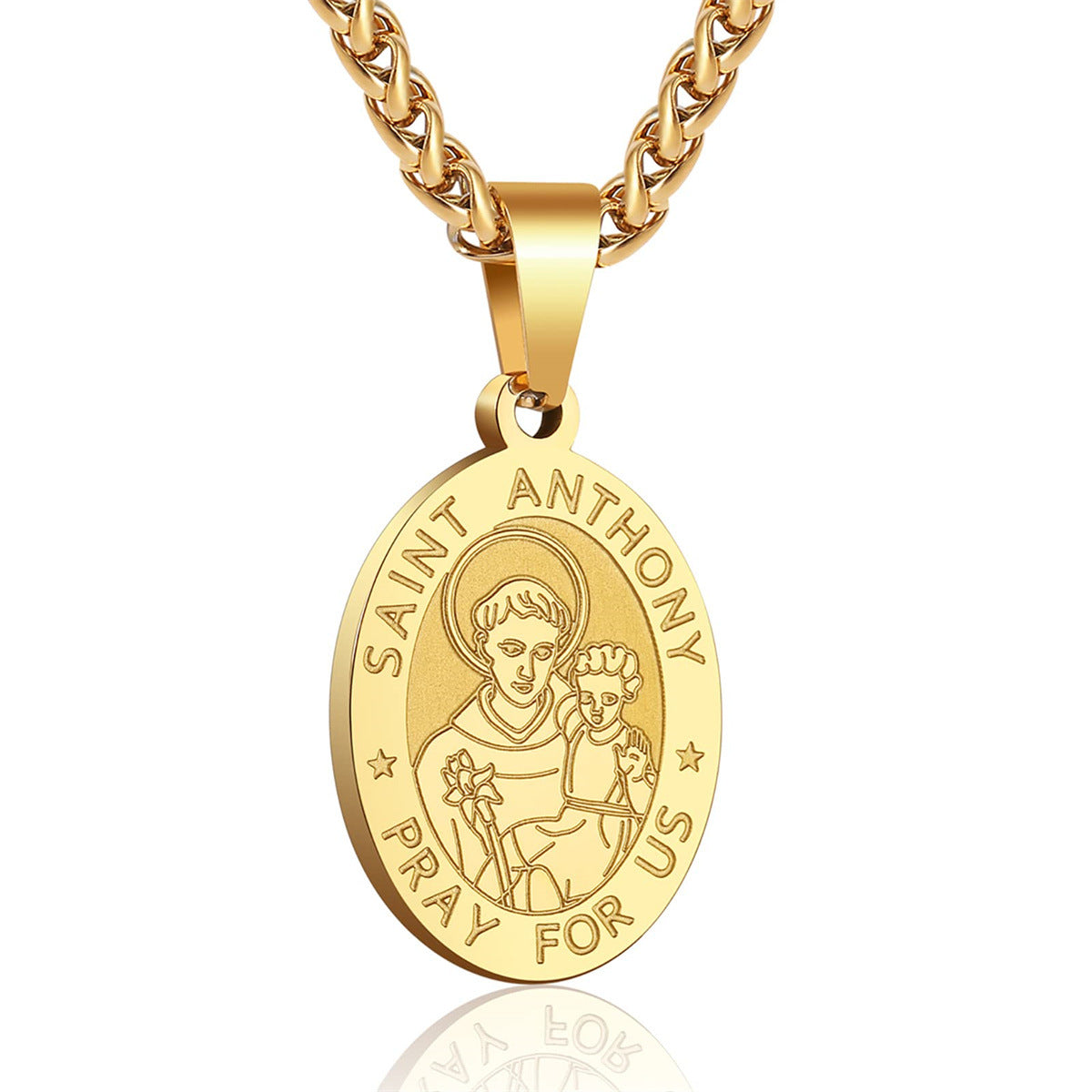 Wholesale Double sided portrait medal cross stainless steel necklace