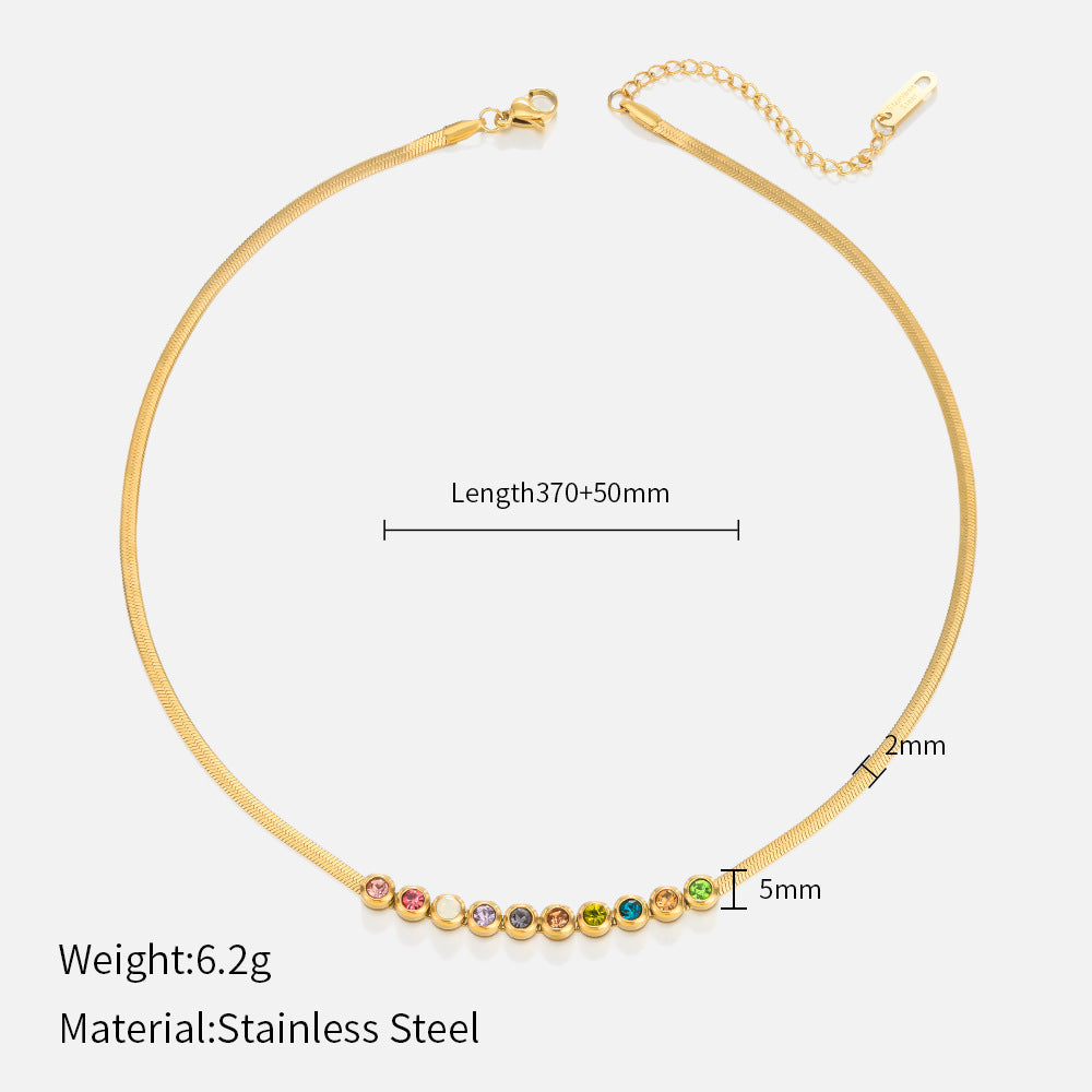 Wholesale Colored Diamond Stainless Steel Necklace 18K Gold Snake Bone Chain