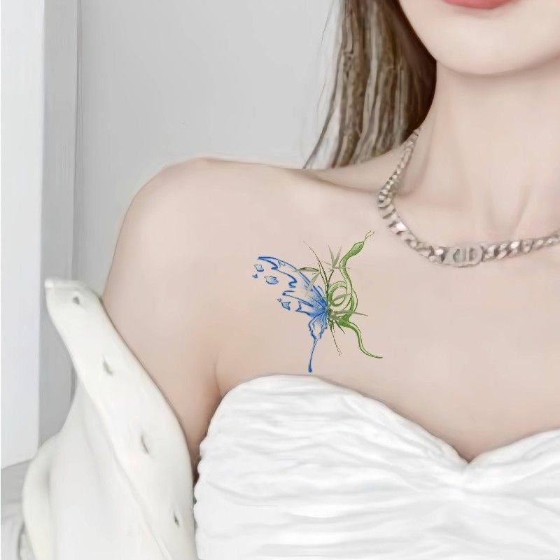 Wholesale 24pcs/pack Colorful Butterfly Tattoo Sticker Beautiful Flower High-end Sense Ins Girly Heart Collarbone Arm Waterproof Long-lasting Tattoo Sticker