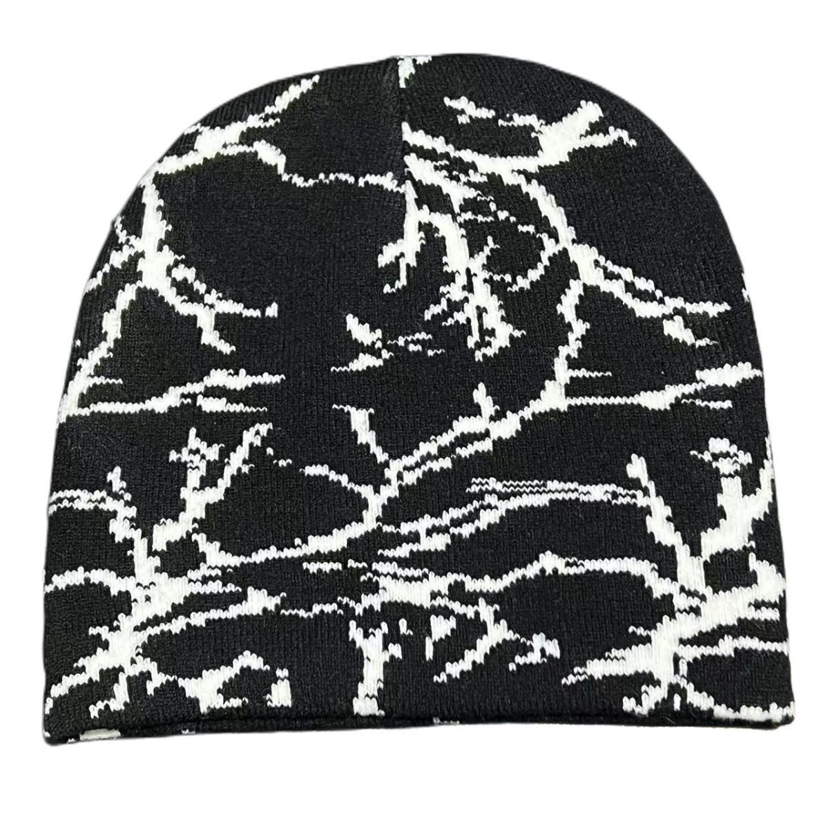 Wholesale Acrylic Black and White Pattern Butterfly Knitting Warm and Cold Proof Wool Cap