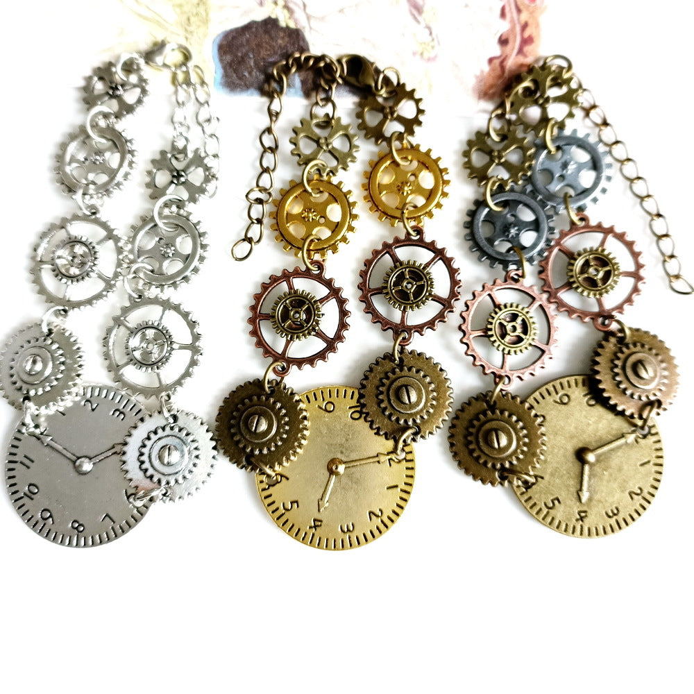 Wholesale Retro Industrial Time Dial Clock Mixed Color Gear Steampunk Alloy Bracelet