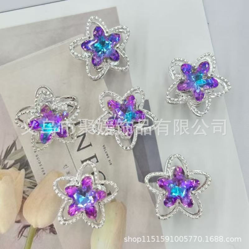 Wholesale 20pcs Alloy Double-sided Hollowed-out Star Beads/ Spacer 3D Crystal Beads