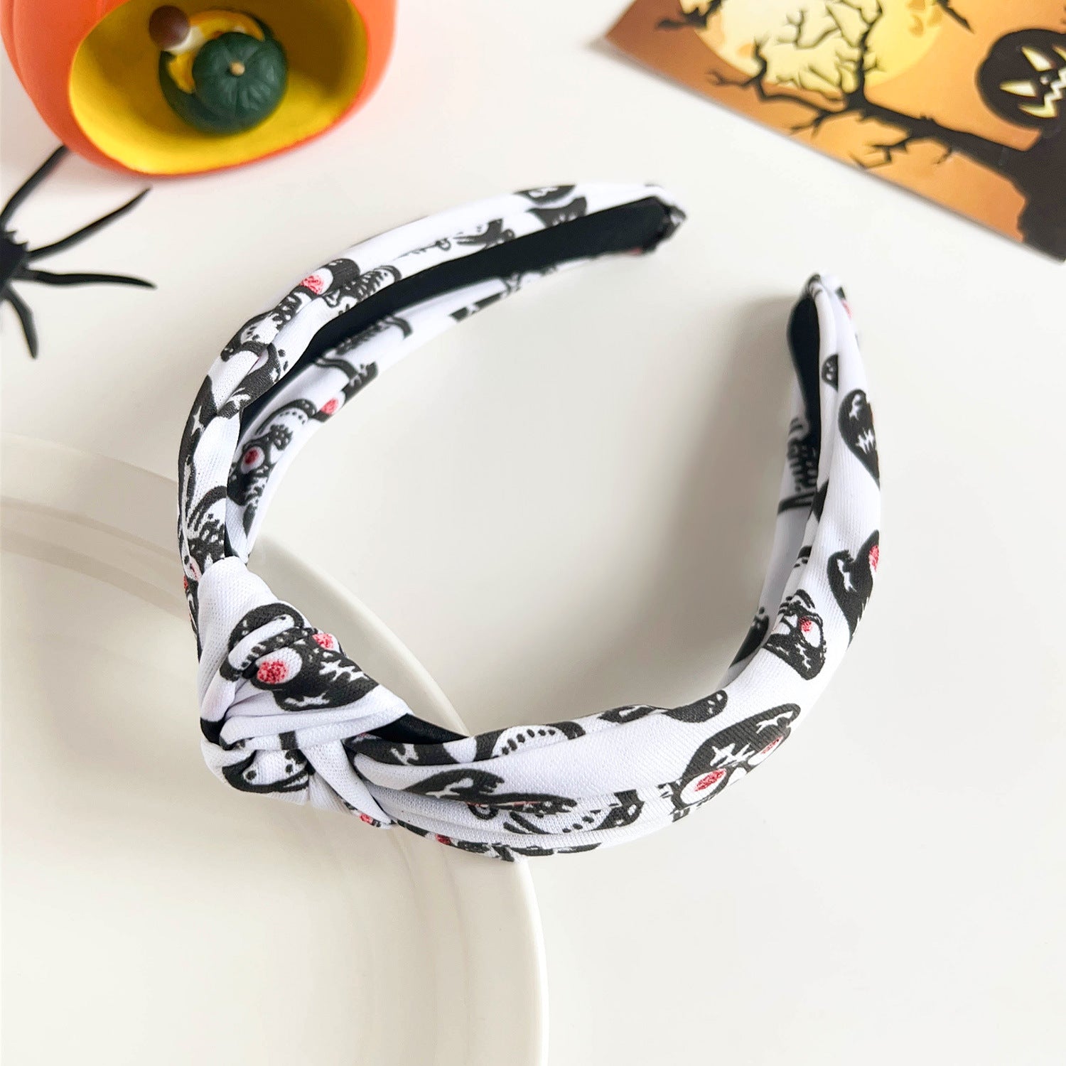 Wholesale Halloween Dark Style Spider Web Skull Fashion New Knotted Wide-brimmed Pearl Headband