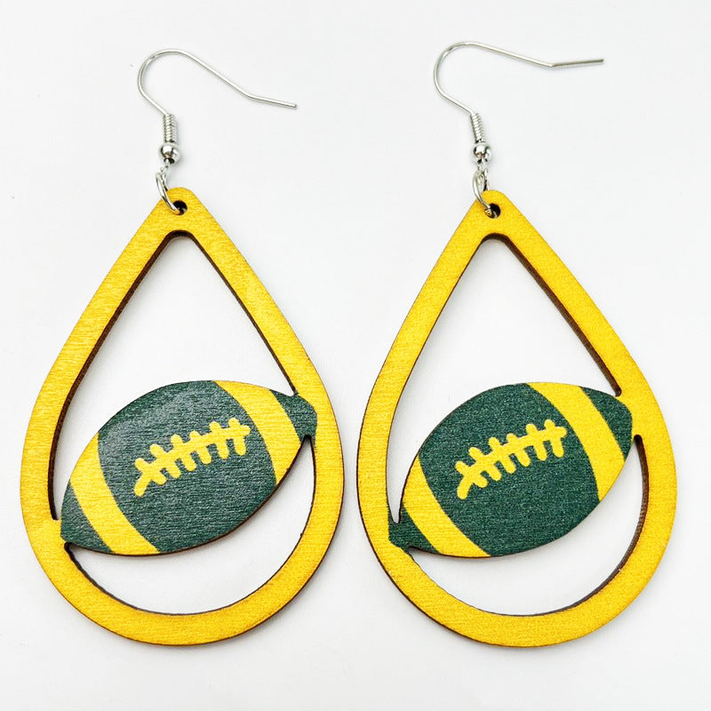 Wholesale 2 Pair/Pack Sports Wooden Football Teardrop Shape Simple Cheerleading Retro Casual Earrings