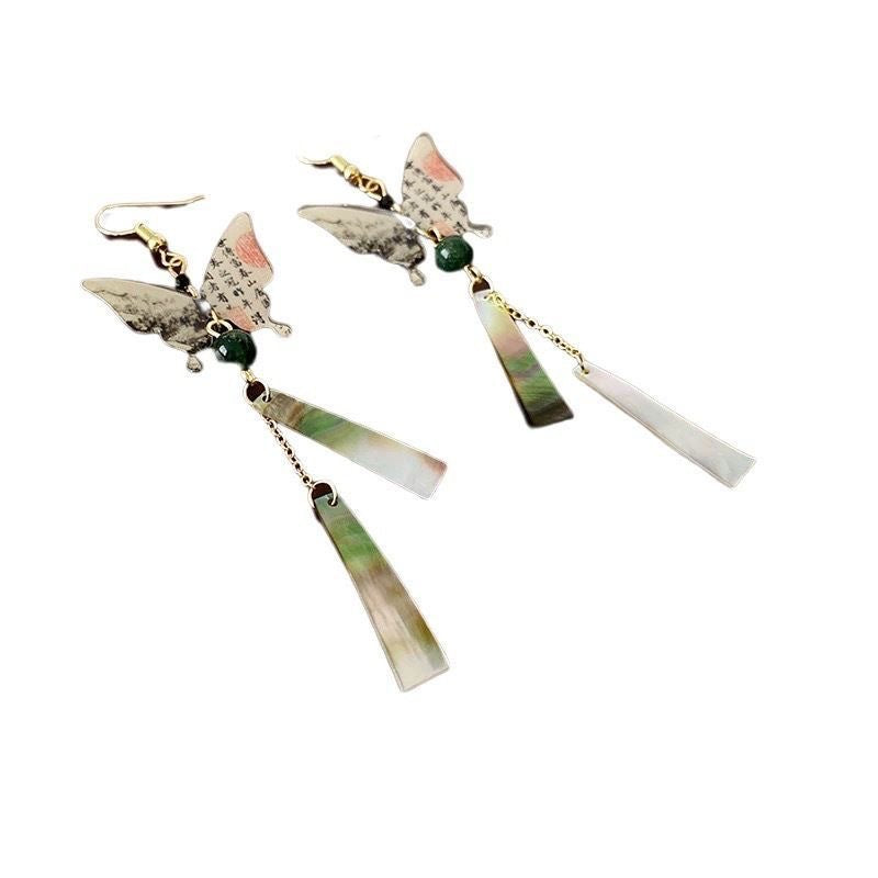 Wholesale New Chinese Style Cold Calligraphy Butterfly Tassel Earrings