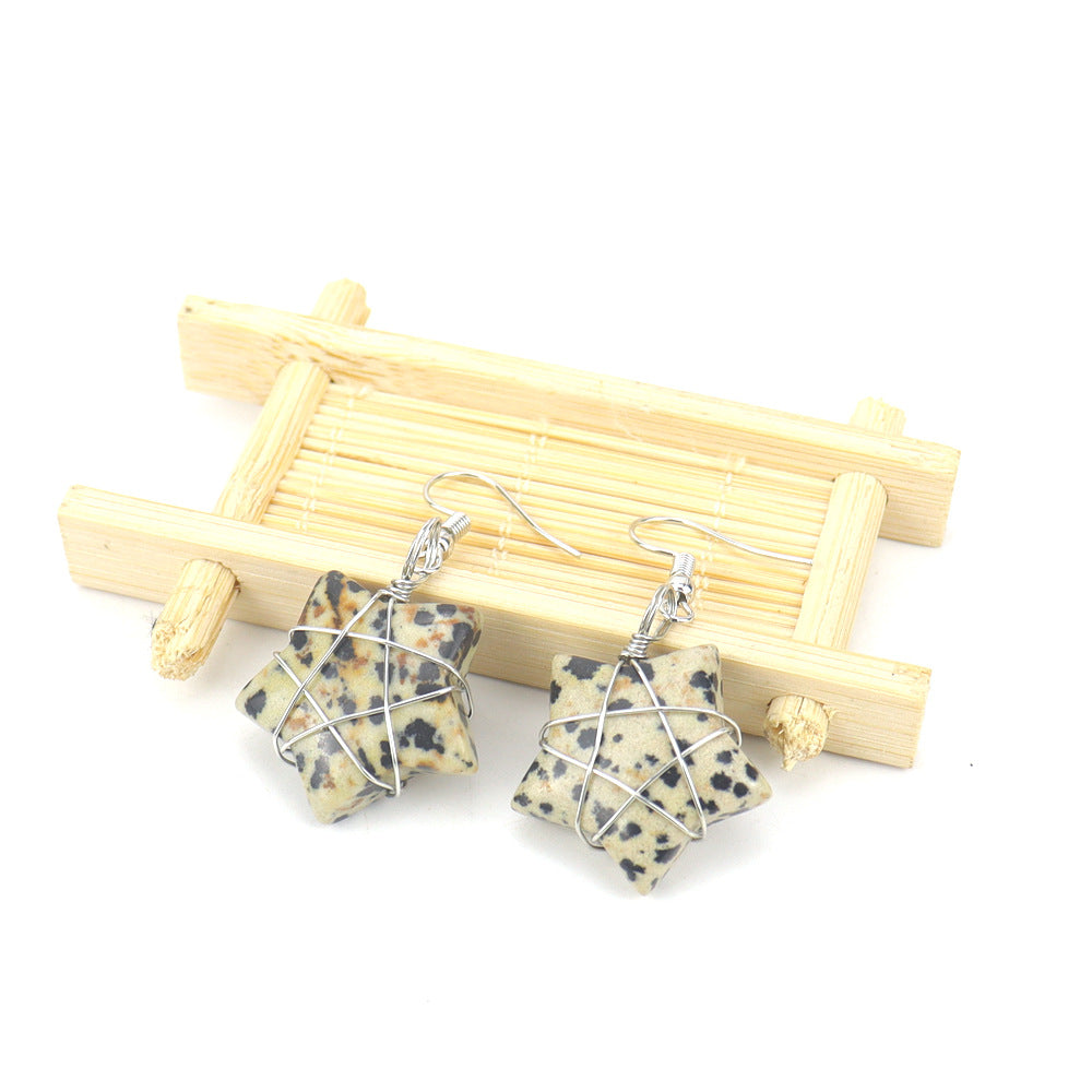 Wholesale Hand-wound Natural Crushed Stone Crystal Tiger Stone Pentagram Earrings