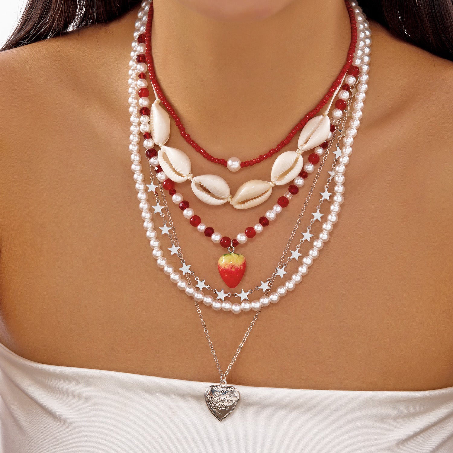 Wholesale Strawberry Set Necklace Pink Valentine' s Day Necklace