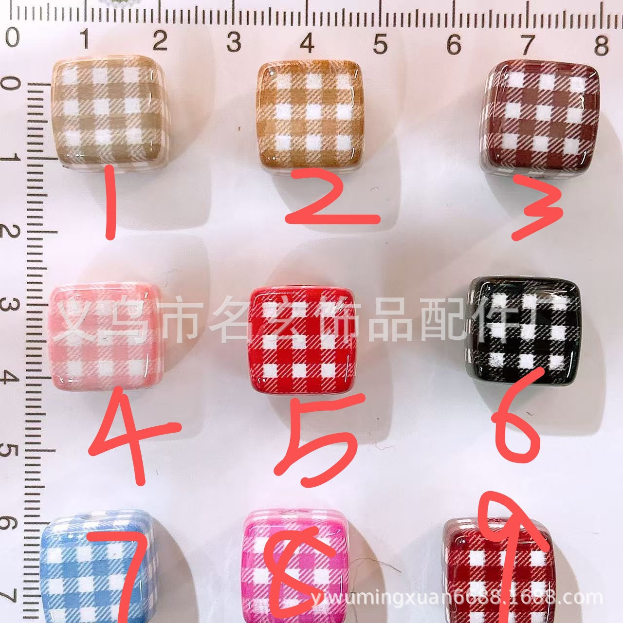 Wholesale Random 200pcs/pack  Printed plaid square Hong Kong style vertical beaded  Acrylic Beads