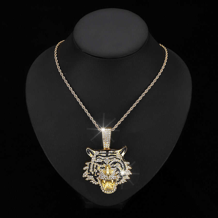 Wholesale 3D Diamond Tiger Pendant Hip-hop Men's Cuban Necklace