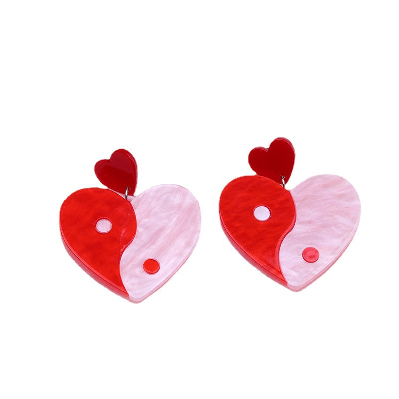Wholesale Valentine' s Day Earrings Acrylic Splicing Fashionable t Heart Earrings