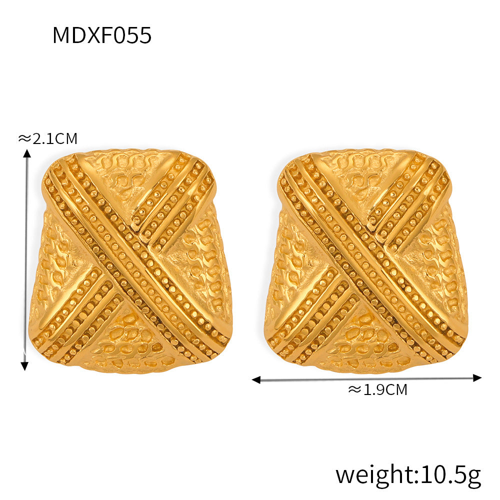 Wholesale Multi-layered Line Texture Stitching Titanium Steel 18k Gold Plated Earrings