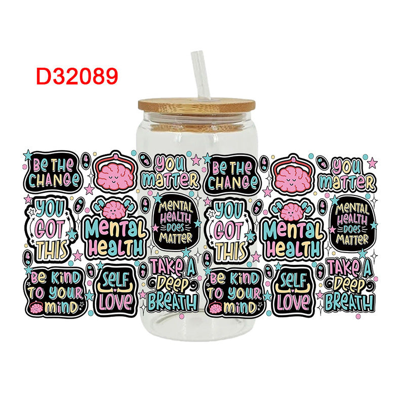 Wholesale Colorful English sentences 16oz Cup UV DTF Wraps