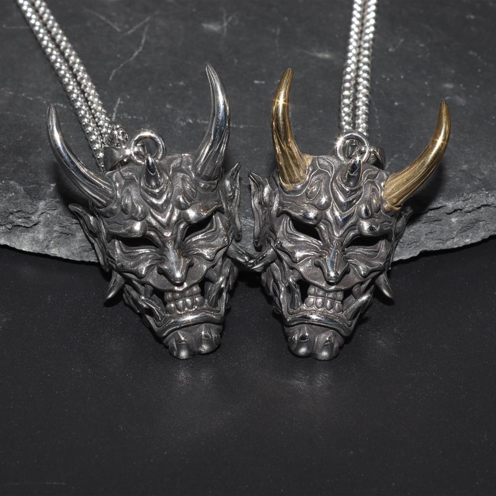 Wholesale Golden Horned Prajna Men's Ghost Mask Necklace