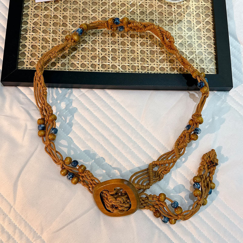 Wholesale Women's Versatile Dress Accessories Waist Rope Bohemian Braided Hemp Rope Waist Chain Thin Belt