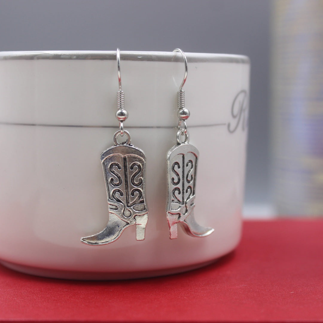 Wholesale  Retro Ethnic Asymmetric Western Cowboy Hat Boots Earrings
