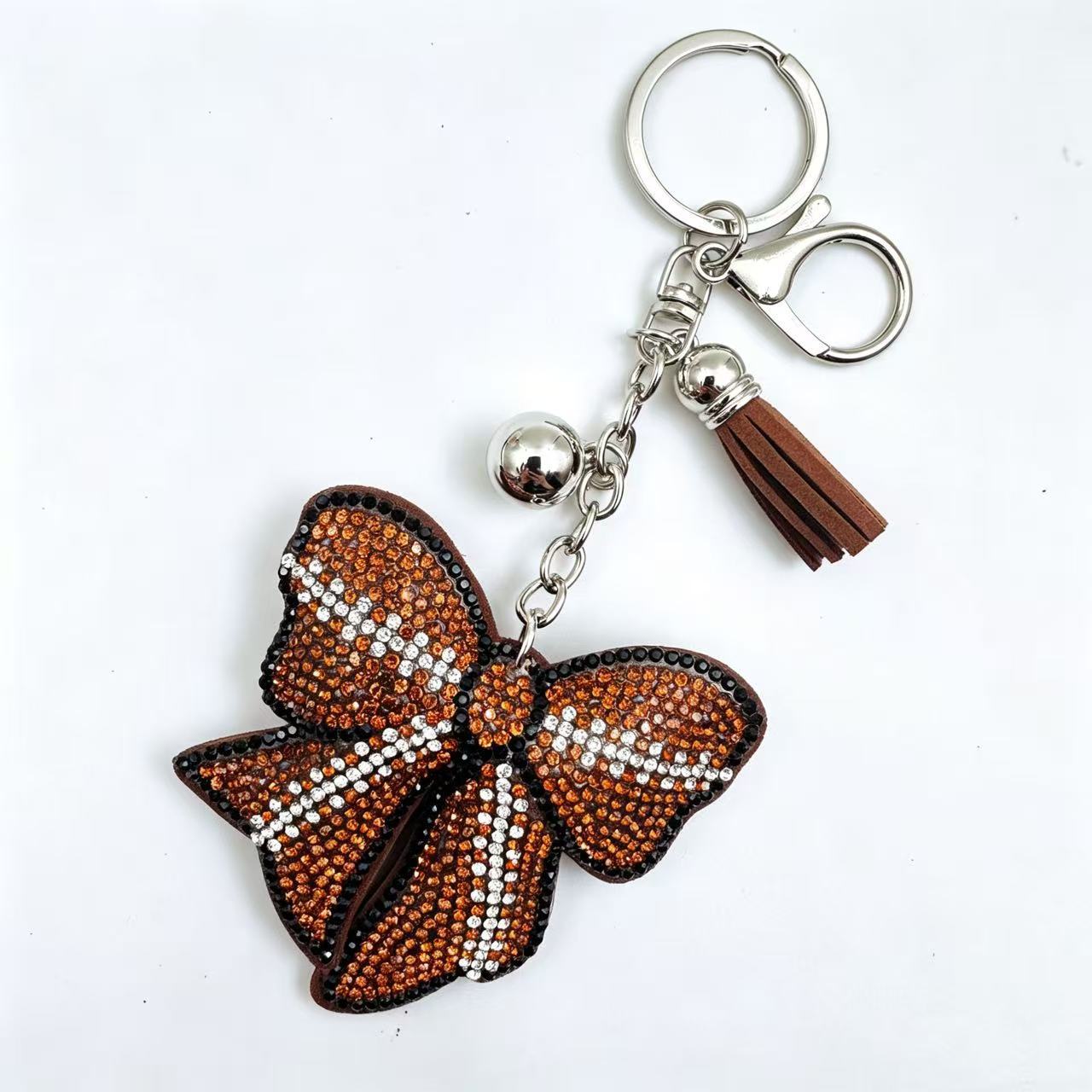 Wholesale Rhinestone Bow Keychain Korean Velvet Baseball Football Pendant Alloy Metal White Wedding Gift And Boutique Resale