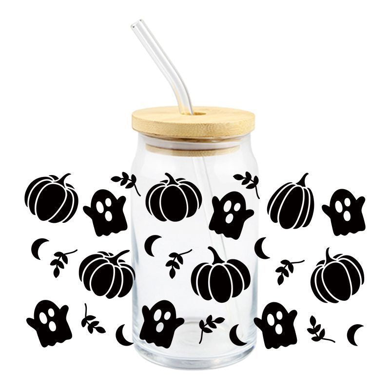 Wholesale 5pcs Pumpkin Cute Ghost Halloween 16oz Cup UV DTF Wraps
