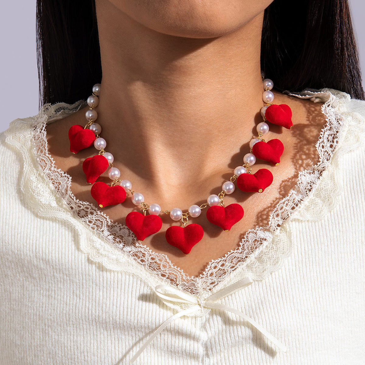 Wholesale Red Heart Geometric Crushed Stone Valentine' s Day Acrylic Necklace
