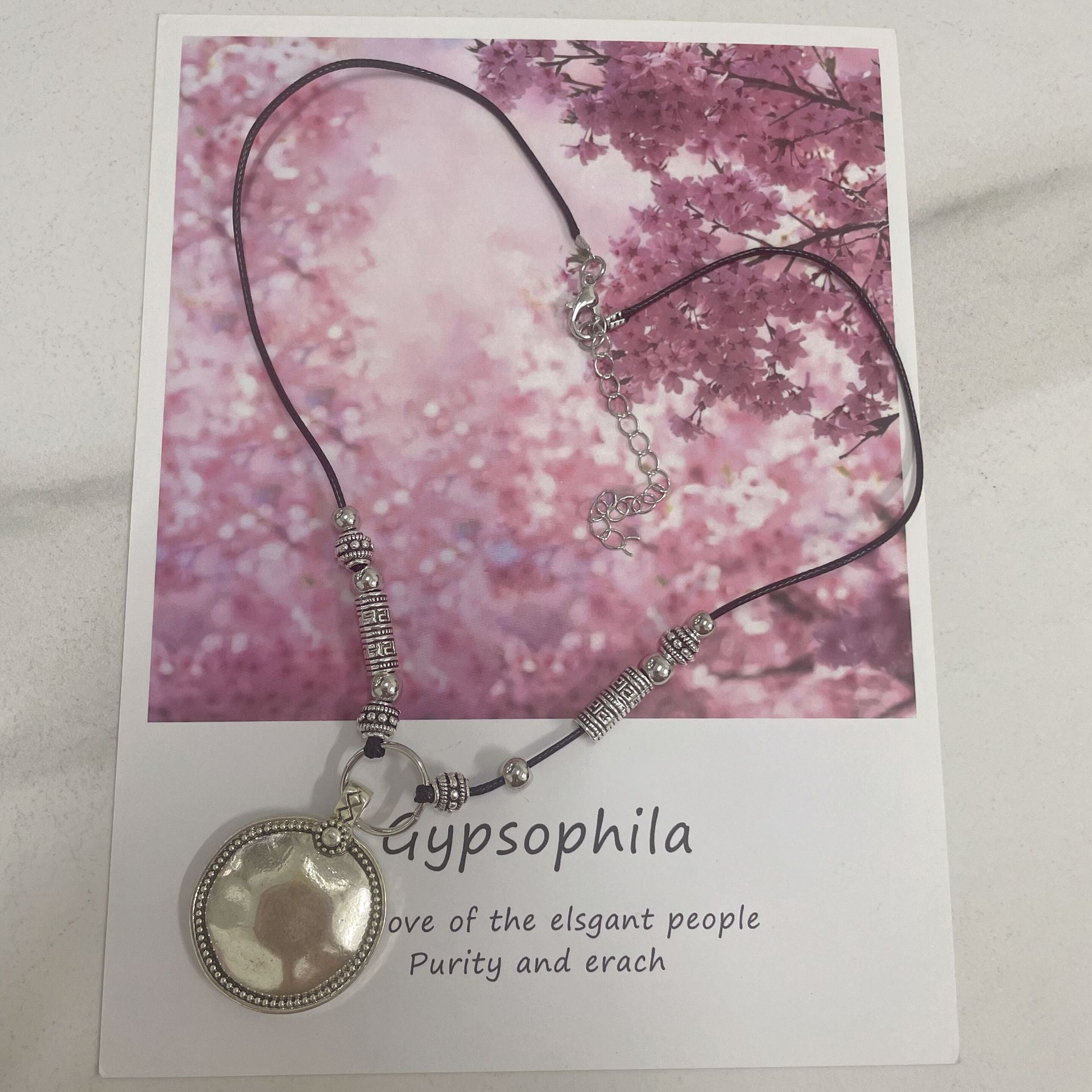 Wholesale Beaded Disc Silver Alloy Pendant Leather Rope Necklace