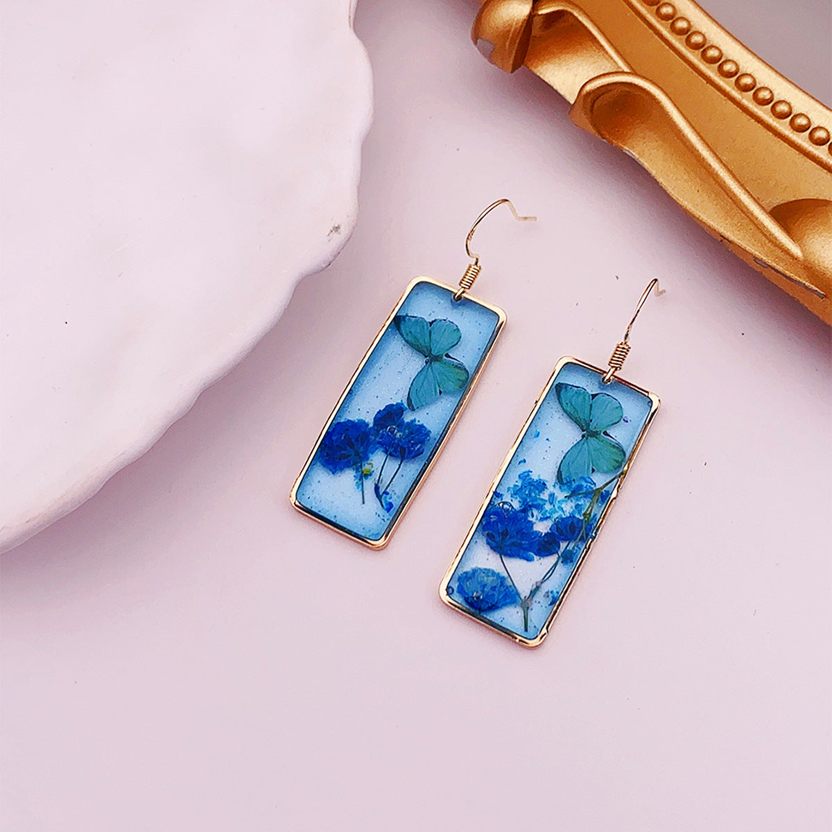 Wholesale Butterfly Drop Glue Preserved Flower Rectangular Earrings