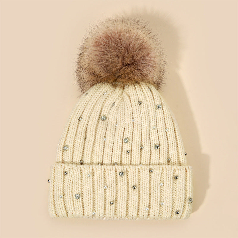 Wholesale Wool Ball Inlaid Diamond Knitted Hats, Wool Hats