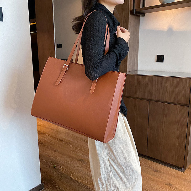 Wholesale Solid Color PU Leather Large Capacity Shoulder Bags