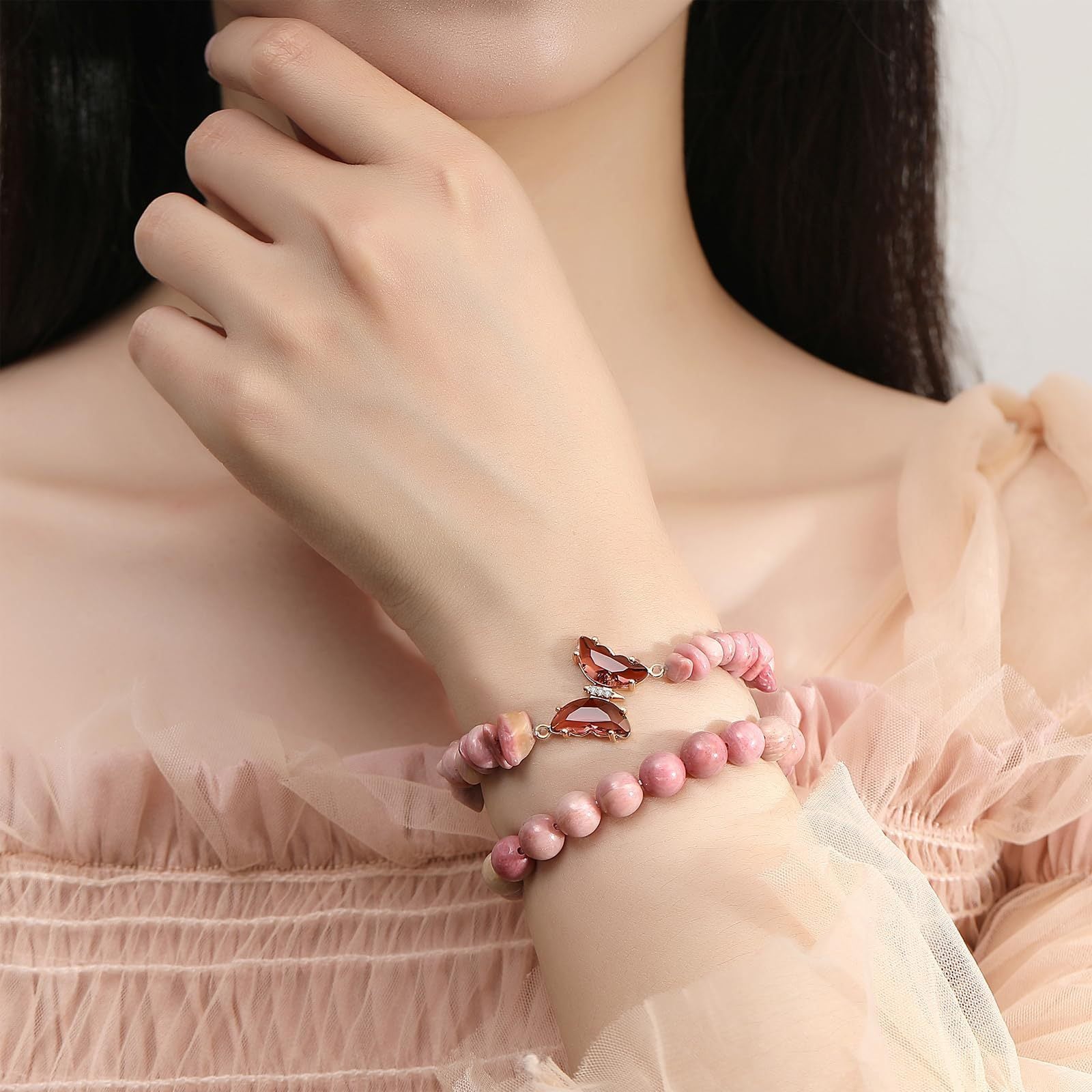 Wholesale Chic Butterfly Design Natural Stone Crystal Beaded Bracelet Set Stylish Jewelry Accessory Gift And Boutique Resale