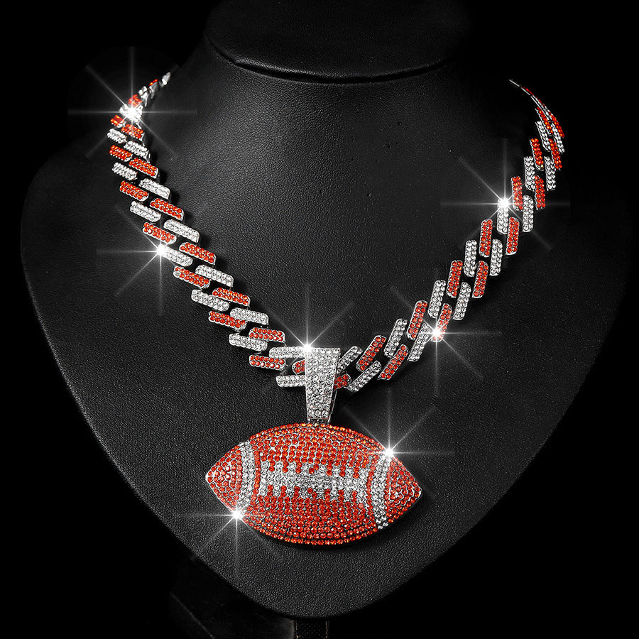 Wholesale Color Diamond Rugby Pendant Fashion Color Alloy Necklace