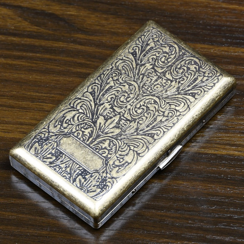 Wholesale 20 Pack Ultra-thin Automatic Flip Top Double-sided Stainless Steel Metal Tang Cao Retro Cigarette Box