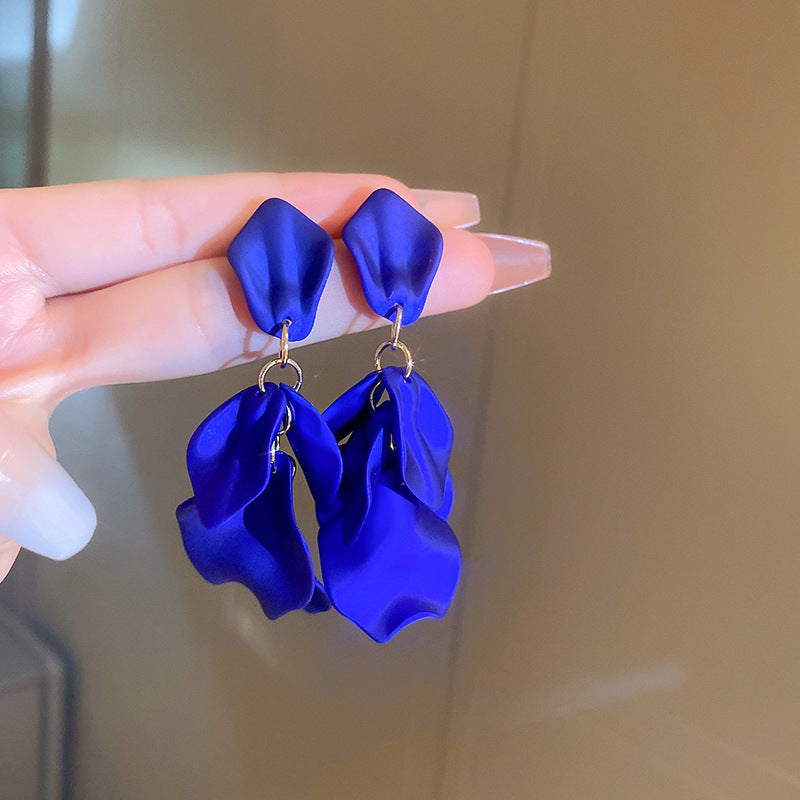 Wholesale Silver Needle Wrinkled Blue Irregular Metal Earrings