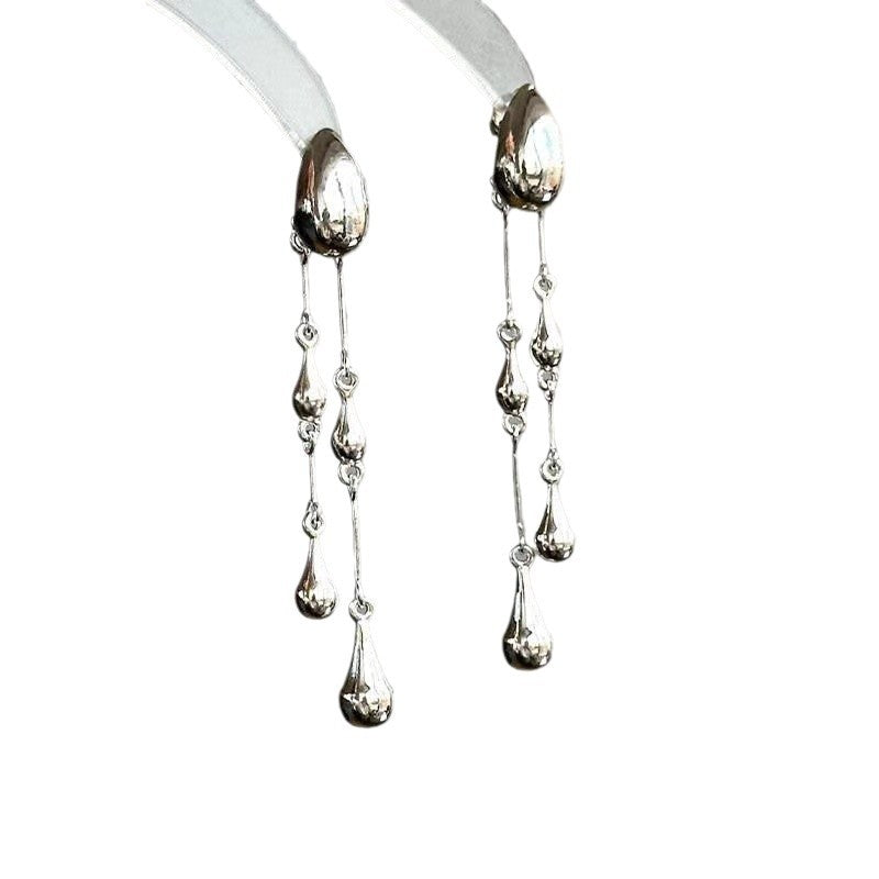 Wholesale Alloy Silver Teardrop Tassel Earrings