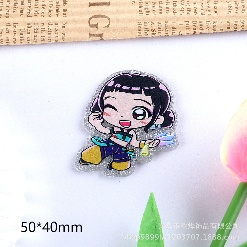 Wholesale 10pcs/ pack Cartoon Girl Cute Pendant Acrylic Pin DIY Accessories
