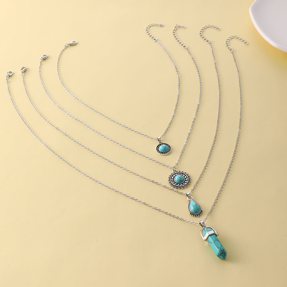 Wholesale Turquoise 4 Layer Necklace Pendant Set